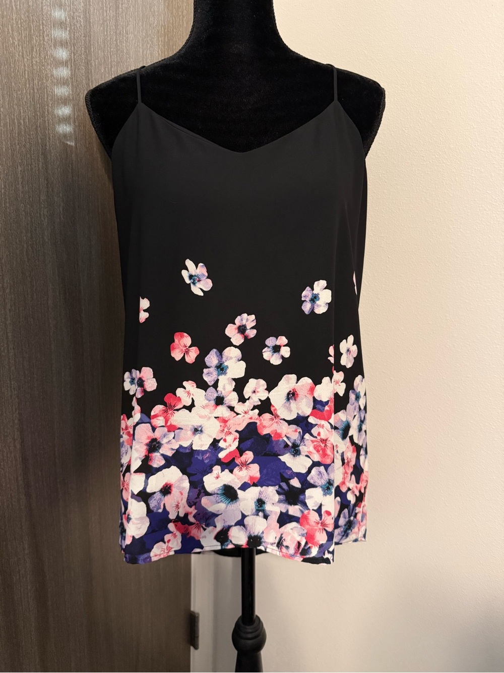Express Reversible Black Floral Spaghetti Strap Cami